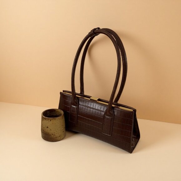 Croc-Embossed Clip Bag - Picture 1 of 2